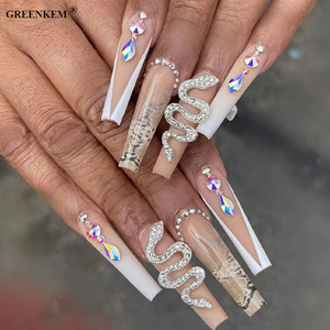 Label privé de luxe, presse sur les ongles, ongles en acrylique épais faits à la main avec strass, ongles artificiels - Product Image 2