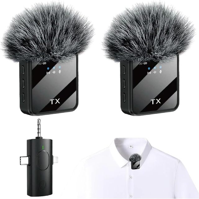 3-in-1 Microphone for Phone Wireless Lavalier Microphone for Cameras Mini Microphonef for Blogging with Ai Noise Reduction