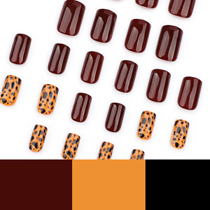 Venta al por mayor Manicura Estampado de leopardo Usable Nail Art <span class=keywords><strong>Vino</strong></span> rojo Color sólido Nail Art Piezas Cuadrado corto Otoño Usable Nail Art - Product Image 6
