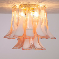 Plafonnier en verre soufflé à la main, style trompette rose-blanc, médiéval français, électroplaqué vintage, pour chambre, villa, décoration intérieure