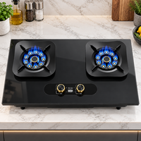 Table de cuisson à gaz à double brûleur, économie d'énergie, surface en verre trempé, sécurité anti-extinction de flamme, alimentation par piles, nettoyage facile, usage domestique
