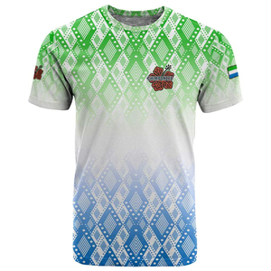 Camiseta de Sierra Leona con Logotipo Sublimado, Diseño Tribal de Chimpancé y Degradado Verde Azul, Camiseta Deportiva Lisa para Hombre - Product Image 1