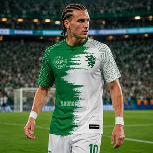 T-shirt de football vert et blanc authentique Yupoo avec logo personnalisé bicolore blanc et vert, impression du nom de l'équipe, broderie, sublimation TPU - Product Image 1