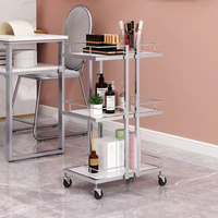 Chariot de Salon de Beauté Moderne en Métal à 3 Niveaux pour Pédicure et Manucure, Doré, 4 Roues