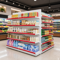 Étagère Gondole Robuste Double Face Blanc-Rouge Bicolore en Métal avec Panneau Perforé, Présentoir Commercial à 5 Niveaux, Étagère d'Îlot pour Supermarché