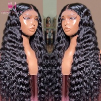 Rambut Manusia Remy Warna Hitam 30 Inch Grosir 200% Density Deep Wave Transparent Lace Frontal Wig 13x4 Deep Wave Lace Frontal