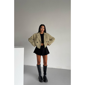 Gabardina Corta Color Caqui para Mujer, Estilo Ligero para Primavera y Otoño - Product Image 3