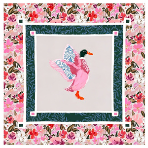 Alas Mahjong Amerika Motif Bebek Pink Unik, Cetakan Pagoda Chinoiserie, Pinggiran Bunga Vintage, Alas Felt Anti Selip - Product Image 1