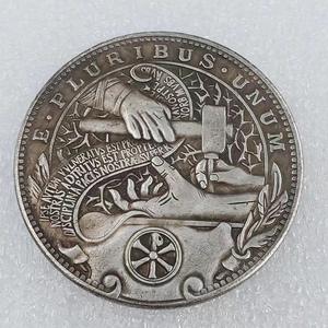 แหวนเหรียญทองเหลืองจำลอง รูปแบบเหรียญฮอบบ์ วงแหวนแห่งชีวิต สวรรค์และนรก ดีและชั่ว ร้ายและดี  เหรียญดอลลาร์อเมริกันโบราณ - Product Image 2