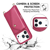 Portefeuille à bandoulière en cuir véritable avec logo personnalisé, fabriqué en usine, étui pour téléphone, porte-cartes pour iPhone 18 Pro Max Duo