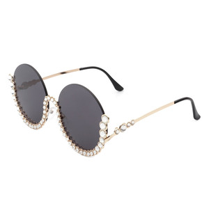 Gloriana - Occhiali da Sole Rotondi da Donna con Montatura Semi-Rimless Oversize e Strass alla Moda - Product Image 2