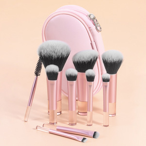 Ensemble de 10 pinceaux de maquillage en fibres synthétiques avec manche en bois et sac en PU, pinceaux doux pour les yeux et le fond de teint, pour débutants - Product Image 1