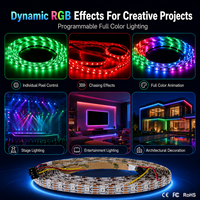 Tira de LED Direccionable WS2815 RGB DC12V SMD5050 de 100 Píxeles por Metro, Señal de Respaldo de Datos Dual, PCB Blanco/Negro de 10 mm, Rollo de 5 Metros