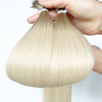 Extensiones de Cabello Humano Remy con Cutícula Completa, Doble Trama, Punta Nano, Color Rubio Platino con Raíz, 22 Pulgadas, Listas para Enviar