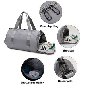 Sac de sport multifonctionnel de voyage grande capacité, couleur unie, simple, pour le fitness, avec séparation sec/humide, logo imprimé, pour le yoga - Product Image 4