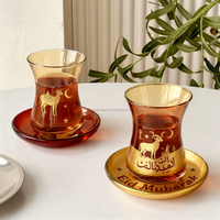 Ensemble de tasses à thé turques modernes 12 pièces ensemble de tasses à café et à thé au clair de lune en verre de Style moyen-oriental tasse à thé noire de haute qualité