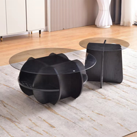 Table basse contemporaine en verre à prix abordable, ronde, avec pieds en bois, pour salon, meuble de rangement, montage facile