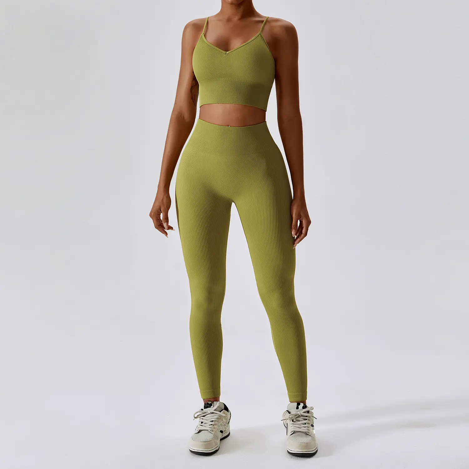 Custom Femme Seamless due pezzi Leggings a coste reggiseno Crop canotta abbigliamento sportivo abbigliamento da palestra OEM donna Fitness Ladies Yoga Gym Set