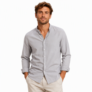 Camicie da <span class=keywords><strong>Uomo</strong></span> in <span class=keywords><strong>Lino</strong></span> OEM, <span class=keywords><strong>Camicia</strong></span> in Misto <span class=keywords><strong>Lino</strong></span> e Cotone, Manica Lunga, Vestibilità <span class=keywords><strong>Slim</strong></span>, Colletto alla Coreana, Camicie Casual per <span class=keywords><strong>Uomo</strong></span> - Product Image 5