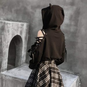 <span class=keywords><strong>Felpa</strong></span> Pullover da donna a manica lunga simpatiche orecchie <span class=keywords><strong>felpa</strong></span> con cappuccio senza spalline Crop Top - Product Image 5
