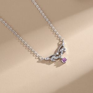 Collar con colgante de hoja de circonita rosa en forma de gota de agua, romántico, de plata de ley S925, versión de cobre personalizable, regalo para novia - Product Image 4