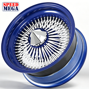 Jantes à rayons 13x7 pouces, 100 rayons, déport standard, rayonnage droit, bleu bonbon, rayons blancs, jantes chromées pour voitures classiques Lowrider - 4 pièces - Product Image 6