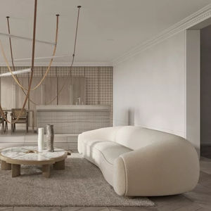 家具工場直送 モダン リビングルーム ソファ 白いファブリックソファ - Product Image 1