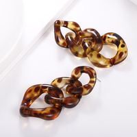 Boucles d'oreilles pendantes en résine acrylique avec chaîne à maillons couleur écaille de tortue, style exagéré et tendance, imprimé léopard pour femmes