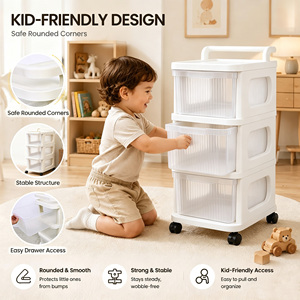 Plastic Three-Tier Rolling Cart Organizer Modern Eco-friendly <strong>Storage</strong> Cart <strong>Draw</strong> Slid Cabinet for Bathroom Kitchen Living Room - Product Image 2