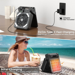 Ventilatore Solare da Campeggio con Luce, 4 Velocità, Ricaricabile a Batteria - Product Image 2