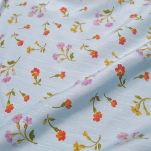 Haute qualité imprimé petite fleur bleu clair Floral doux belle impression <span class=keywords><strong>soie</strong></span> coton tissu pour femmes vacances robe vêtements - Product Image 1