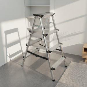 <span class=keywords><strong>Escalera</strong></span> Plegable Multifuncional de Aluminio de Doble Cara con 4 Peldaños, Diseño en Espiga, Ahorra Espacio, <span class=keywords><strong>para</strong></span> Uso en el Hogar/Cocina - Product Image 4