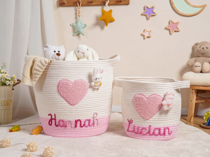 Heart <strong>Valentine</strong> Gift Cotton Rope Basket Home Laundry <strong>Hamper</strong> Toys Nursery <strong>Hamper</strong> Laundry Basket with Handles - Product Image 4