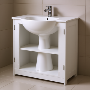 Mueble de Baño con Forma de U, Color Blanco, con Estante Ajustable y Lavabo Integrado - Product Image 2