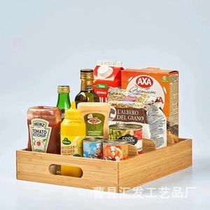 Caja de almacenamiento de bambú rectangular con tapa abierta y compartimentos para organizador de escritorio de cocina, color madera natural - Product Image 3