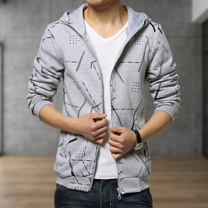 Custom Made Men's Allover Print <b>Grey</b> <b>Zip</b>-<b>Up</b> Knitted Fleece <b>Hoodies</b> Winter Polyester/Cotton Hooded Collar Solid Pattern Design - Product Image 3