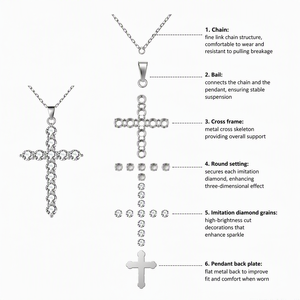Collier pendentif croix en argent sterling S925 plaqué rhodium avec moissanite, design minimaliste, bijoux fins pour le quotidien et les cadeaux - Product Image 5