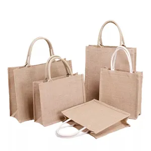 Blank Burlap Jute Tote Bags with Handles Natural Reusable Grocery Shopping Bag For Women Shopping DIY Art Crafts Decorations