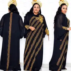 Baju Abaya Wanita 2021, Baju Muslim dan Wanita Ukuran Plus Sifon Elegan Pola Berlian Imitasi