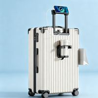 Valise de voyage rigide en gros, valise à roulettes en alliage d'aluminium multicolore avec port USB intégré, porte-gobelet
