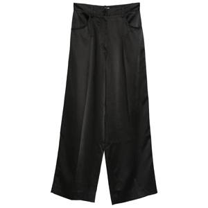 Women's Black Satin Mid-Waisted Regular Fit Wide Leg <b>Summer</b> Flat Front Quick Dry ODM Office Casual Commute <b>Trousers</b> - Product Image 1