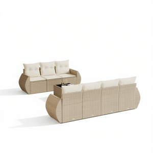 Conjunto de Sofá de Jardín de Ratán Beige, 98.4 Pulgadas de Largo, Muebles de Exterior Resistentes a los Rayos UV, Diseño Contemporáneo - Product Image 1