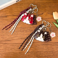 Porte-clés créatif en cuir PU style Miu, pendentif chat mignon pour couple, breloque de sac et de voiture pour mariage et anniversaire