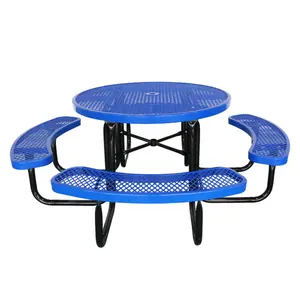 Открытый термопластичный стальной круглый коммерческий стол для пикника скамейка для ресторана снаружи Мебель Металлический обеденный стол с зонтиком