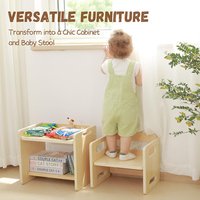 Montessori Tisch-Stuhl-Set aus Naturholz, Aktivitätstisch und Würfelstuhl für Kinder, Lernmöbel für Kleinkinder