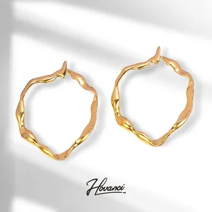 HOVANCI gold plated hanging stud earrings 8 metal heart chain hollow thin hoop drop earring