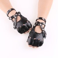 Gants demi-doigt pour femmes et filles, en Faux cuir, avec Rivets Punk, gants sans doigts, Costume de Performance