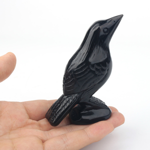 Offre Spéciale : Sculpture d'oiseau corbeau en obsidienne noire naturelle, sculptée à la main, pierres de guérison en cristal, sculpture animale - Product Image 3