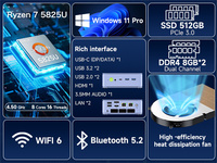 GMKtec M5 Plus Gaming Mini PC 8-core 16-thread 32GB DDR4 512GB SSD AMD R7 5825U Mini PC Computer Host Win 11 Gaming Desktop