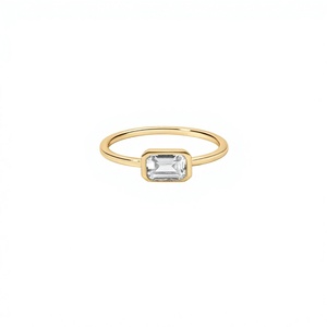 <b>Emerald</b> Cut Diamond <b>Ring</b> Yellow Gold Plated Bezel Setting Minimalist Engagement <b>Band</b> Women's Geometric Style - Product Image 1